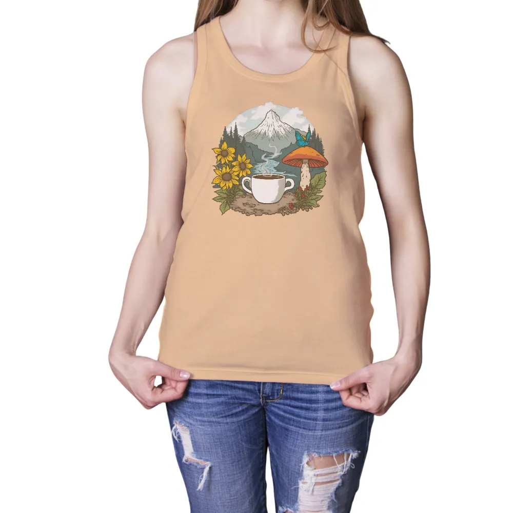 Tee Shirts Printed: Nature's Tranquility - Coffee & Mountains|5 sleeve t shirt butterfly