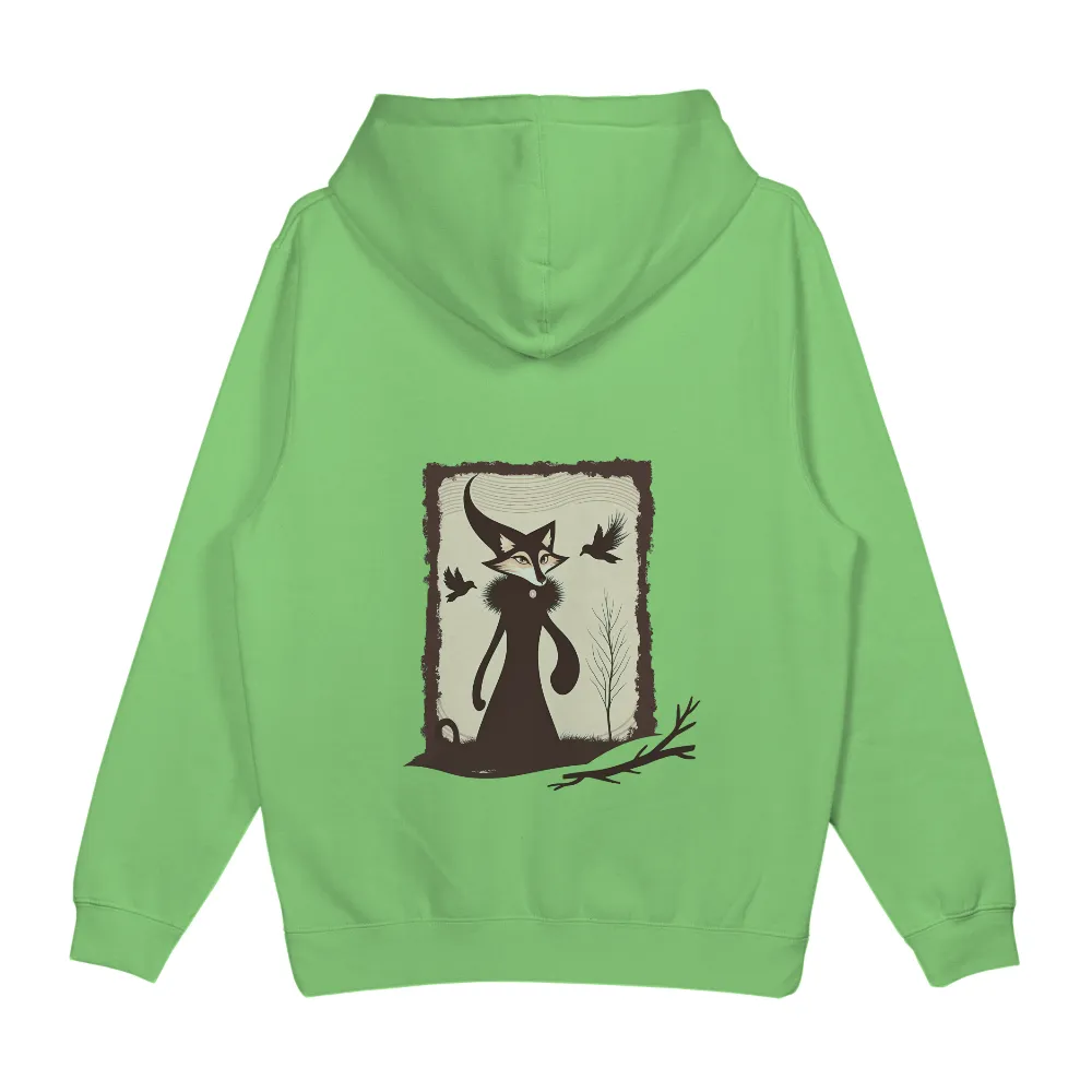 TShirt Design: Enigmatic Fox in the Forest| flying birds