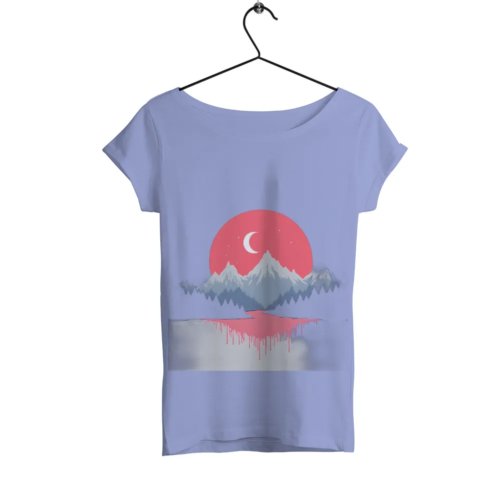 Mystical Night Landscape with Glowing Red Moon: A Serene Artistic Design|pokemon forest shirt