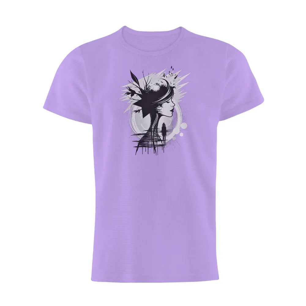 Custom Tee Shirts: Silhouette Woman with Moon - Artistic Design|minecraft sun and moon shirt