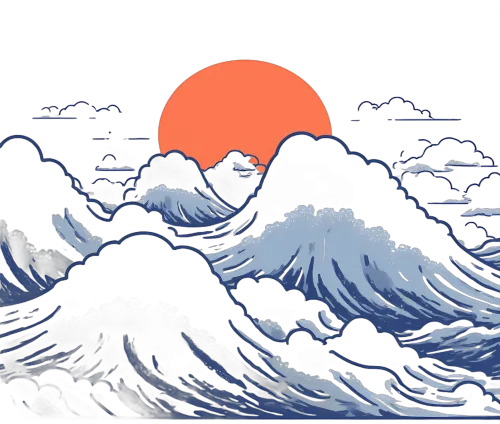 Tee Shirt Printing: The Great Wave Off Kanagawa - Ocean Waves & Sunset Design