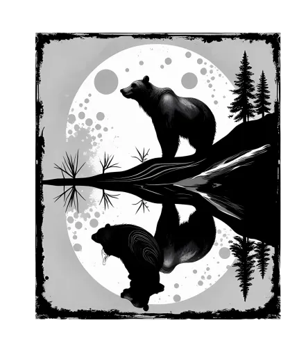 Shirts Graphic Tees: Nature's Harmony - Bear and Beaver Under the Full Moon