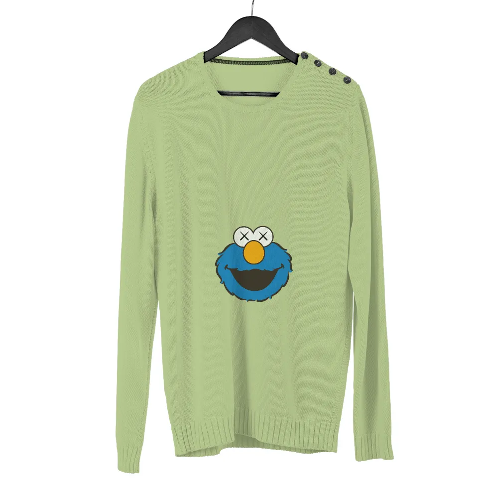 Graphic Tees: Quirky Modern Art Cookie Monster Design|navy blue and neon green shirt