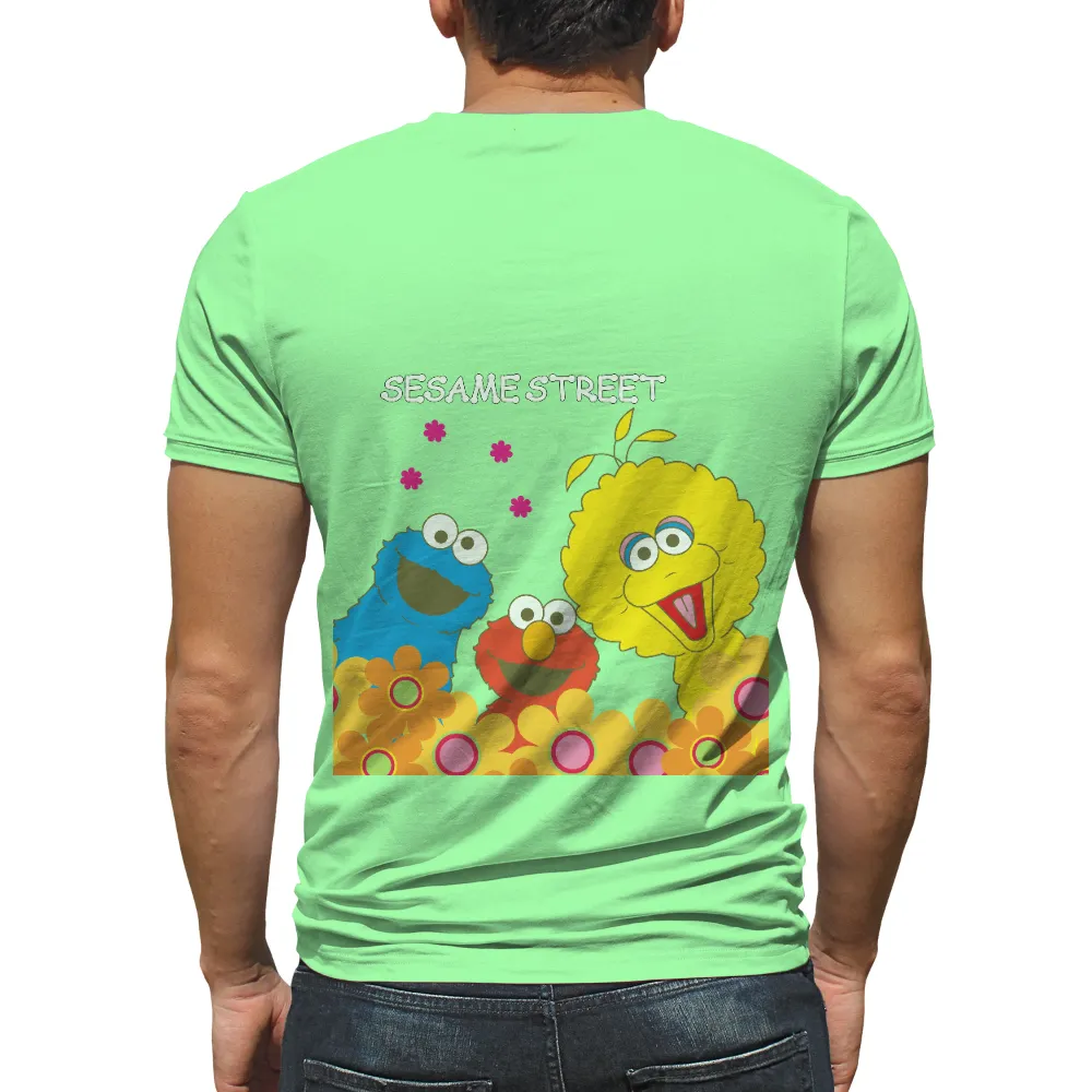 Graphic Tees: Sesame Street Friends in a Sea of Flowers|sunny summer t shirt