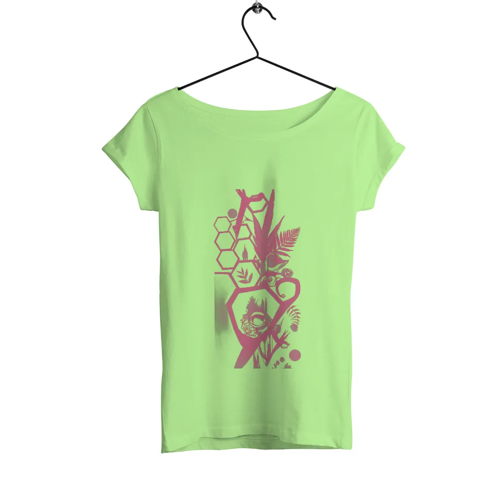 Custom T-Shirt Printing: Nature's Harmony in Pink and Black| detailed leaves