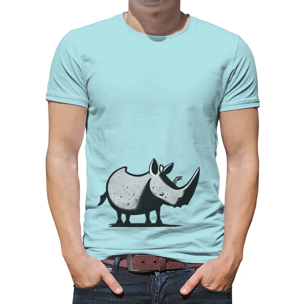 TShirt Printing: Black & White Rhino - Nature's Strength| powerful stance