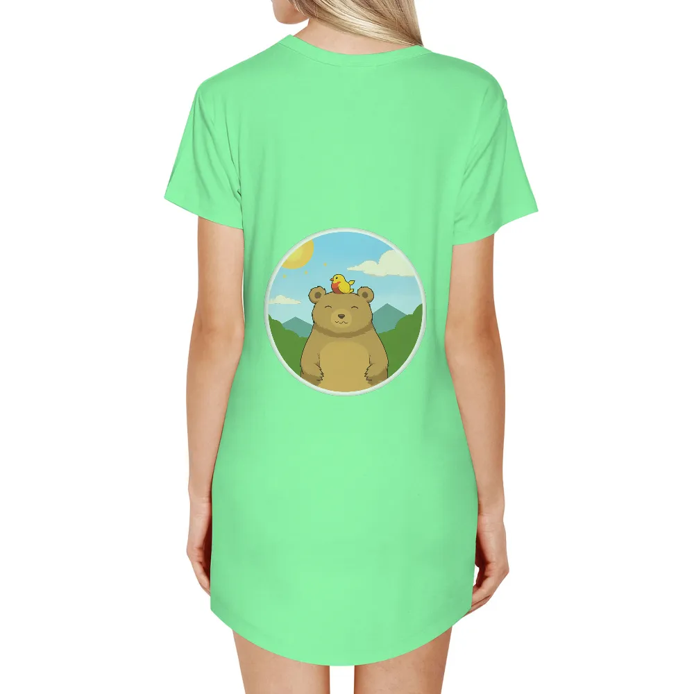 Custom T-Shirt Printing: Harmony in Nature - Bear and Bird Friends|bear beer pocket shirt