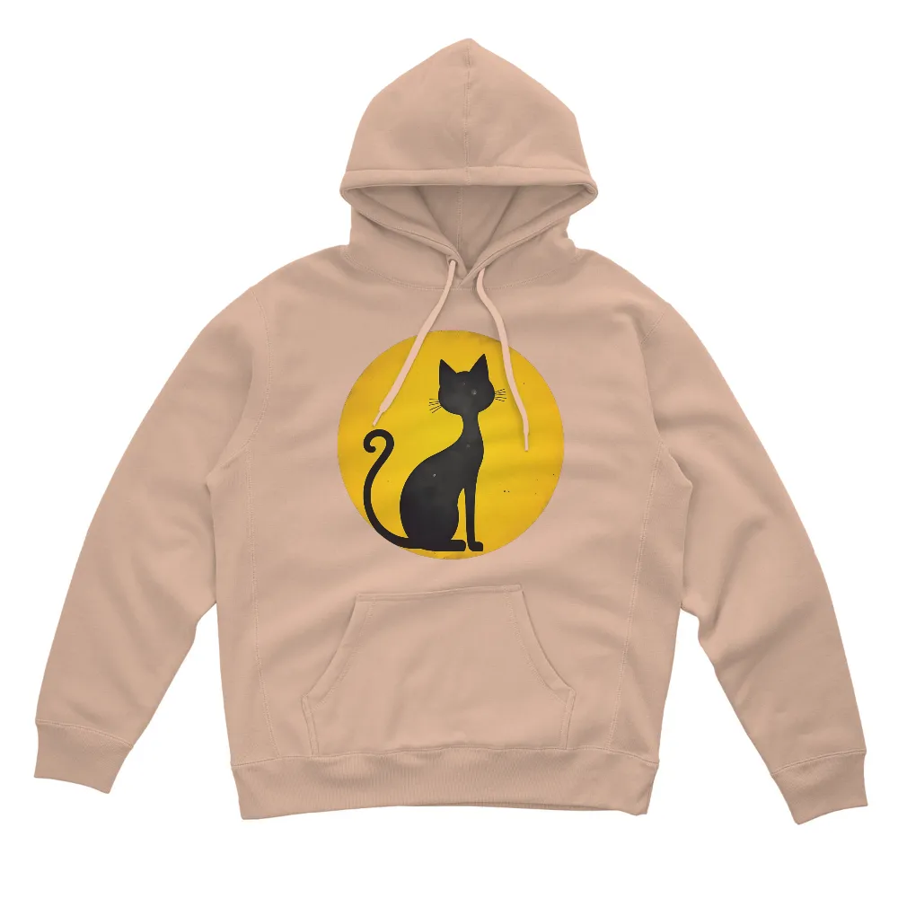 Custom Tee Shirts: Black Cat Silhouette on Yellow - Vintage & Retro Style| nostalgic charm