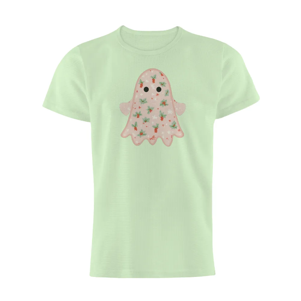 Tee Shirts Printed: Whimsical Ghost with Nature's Touch|roblox t shirt black pink