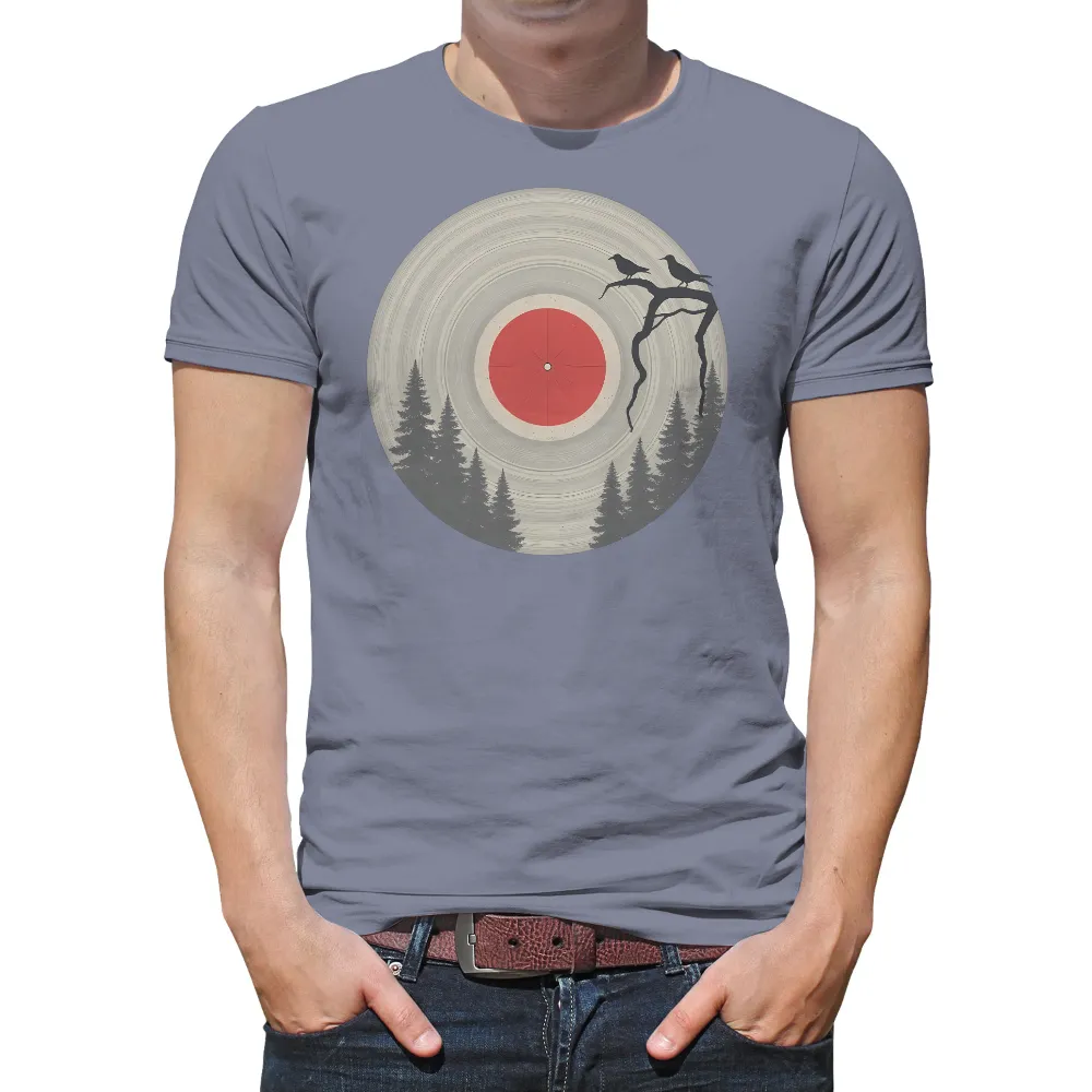 T-Shirts Custom: Vintage Vinyl Record with Nature | Forest, Birds, Music| nostalgic T-shirt