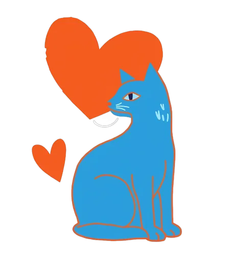 Graphic Tees: Blue Cat with Orange Heart - Unique Perspective and Love