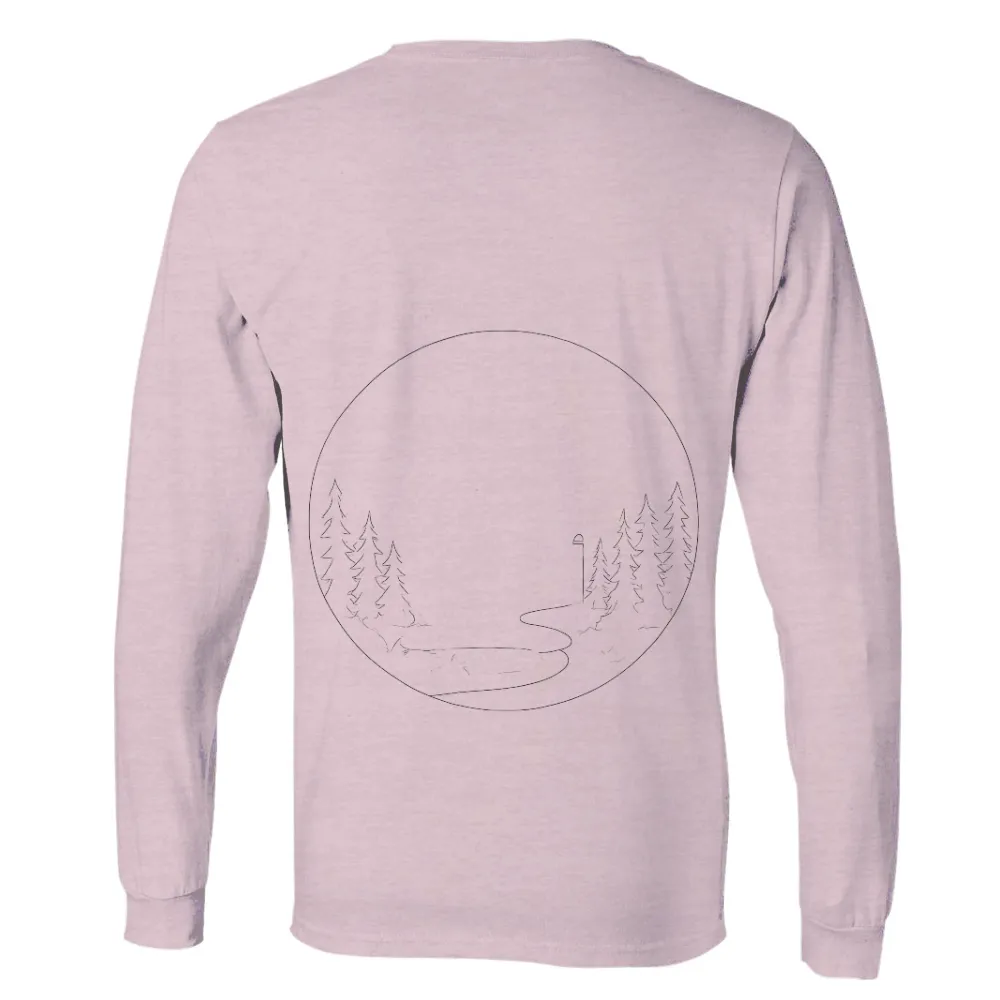 TShirt Printing: Serene Forest Journey - Minimalist Nature Design|island lake camp staff shirt