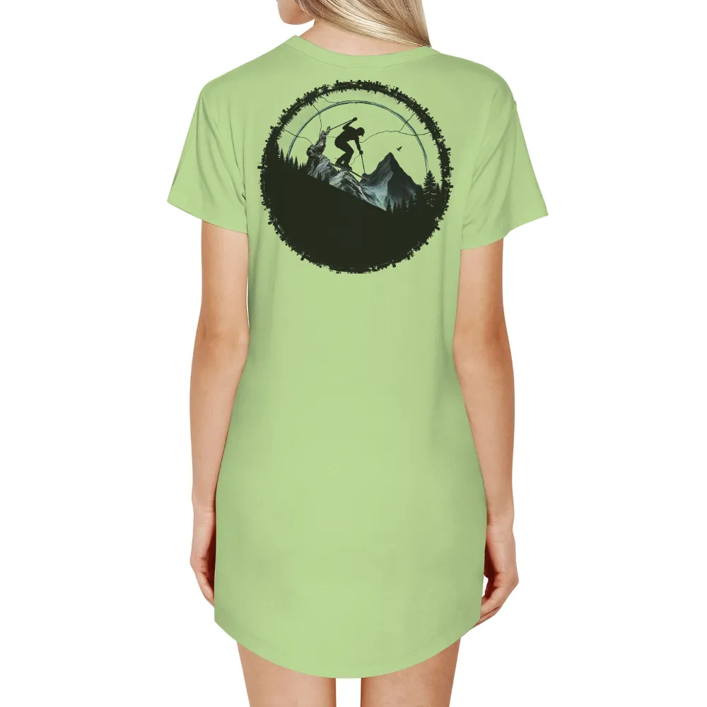 Custom Tee Shirts: Adventure Skier in the Mountains|Skier mid-jump