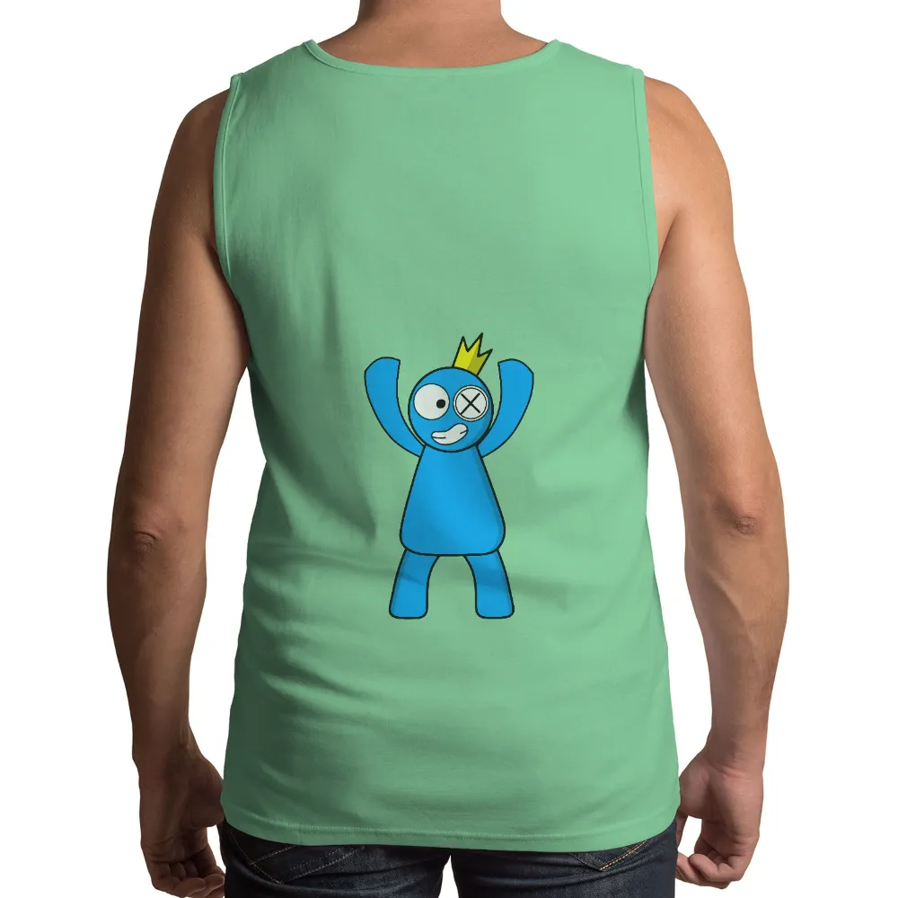 T-Shirts Design: Quirky Blue Figure with Crown - Fun and Whimsy|aesthetic frog t shirt roblox