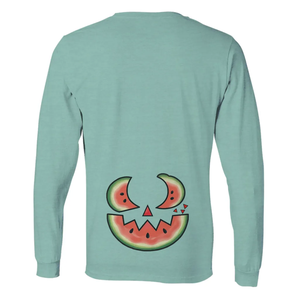 Custom Tee Shirts: Watermelon Jack-O-Lantern - Funny Halloween Design| whimsical T-shirt art