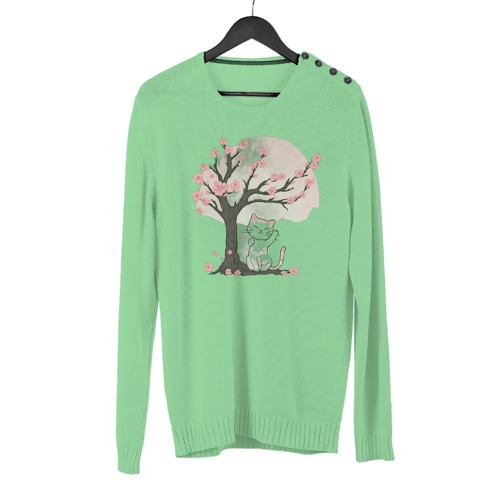 Graphic Tees: Luna and the Cherry Blossom Tree - Artistic Design|alien cat vibrating