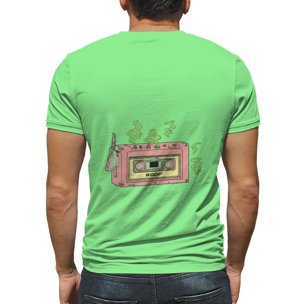 TShirt Design: SOOF Cassette Player with Playful Green Smoke|bleached country music shirts