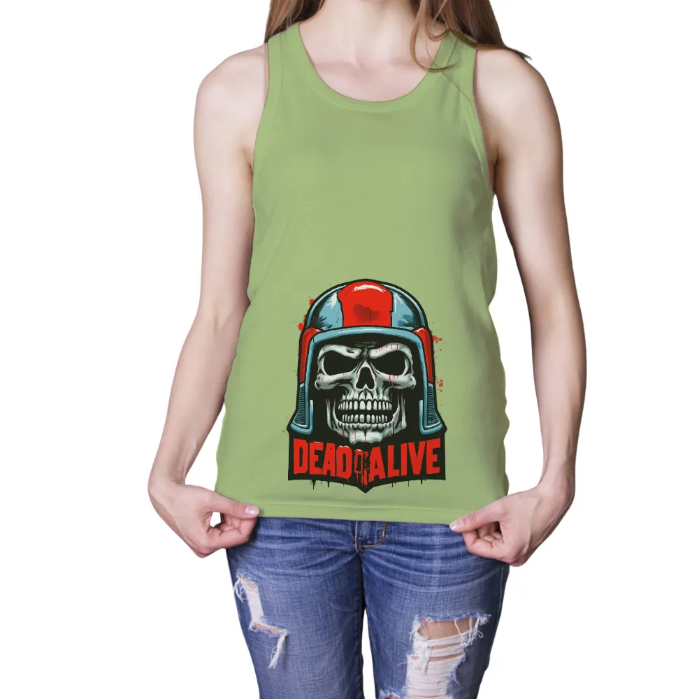 TShirt Design: Dead Alive Skull in Cyberpunk Style| bold red and black color scheme