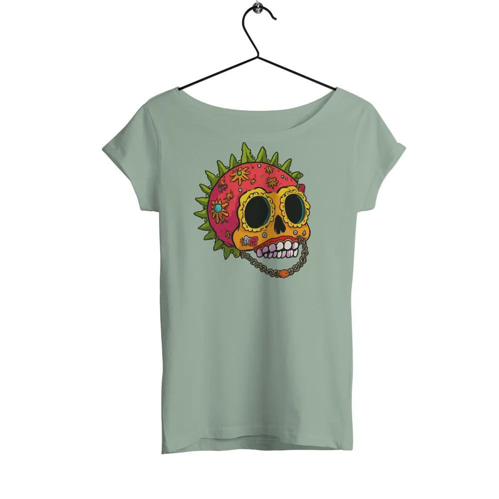 Custom T-Shirt Printing: Vibrant Day of the Dead Skull Design|art fennell trisulate t shirt