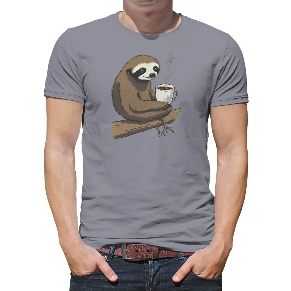 T-Shirt Printing: Sloth with Coffee - Relaxation and Simplicity|zelda coffee shirt