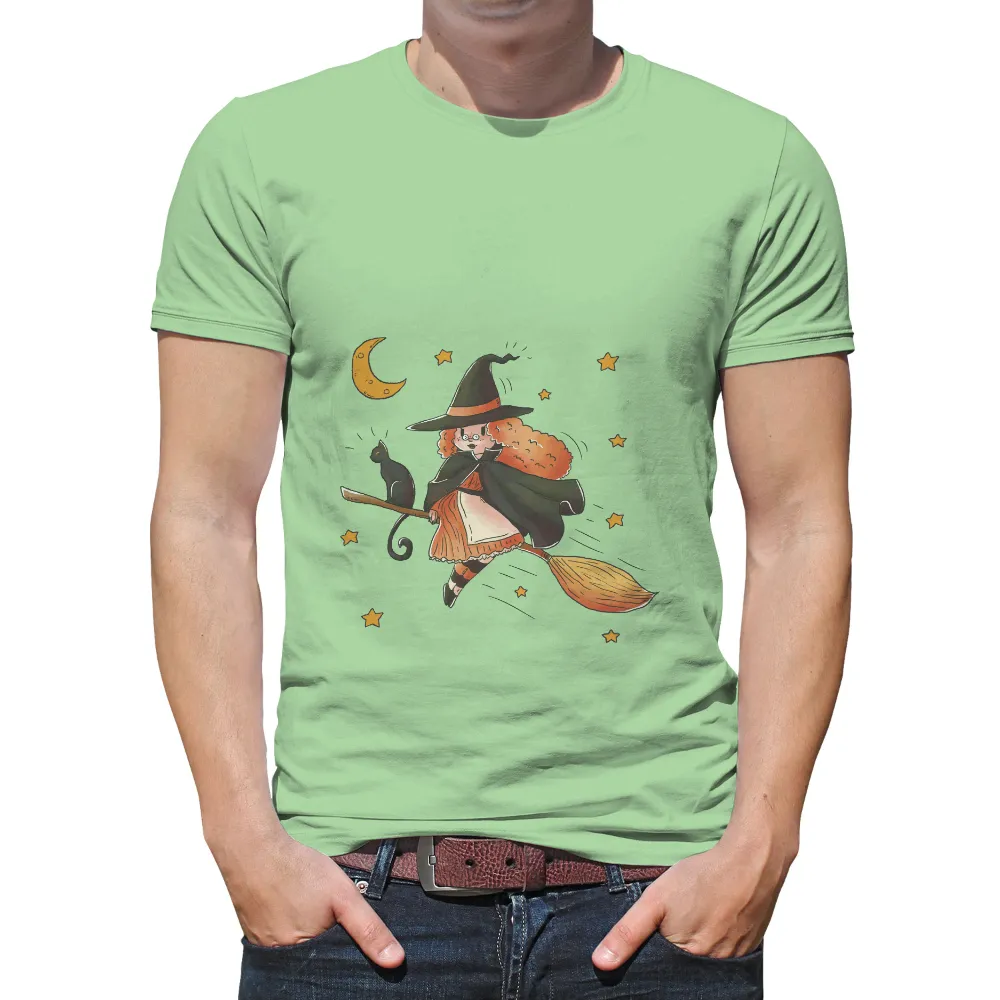 Custom Tee Shirts: Luna's Midnight Flight - Witch, Magic, Night Sky|men halloween t shirts for adults