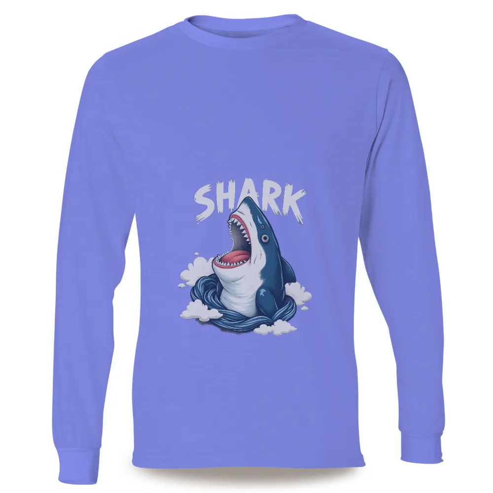 Shark Tee Shirt Printing | Ocean Predator & Modern Design| Deep blue water background