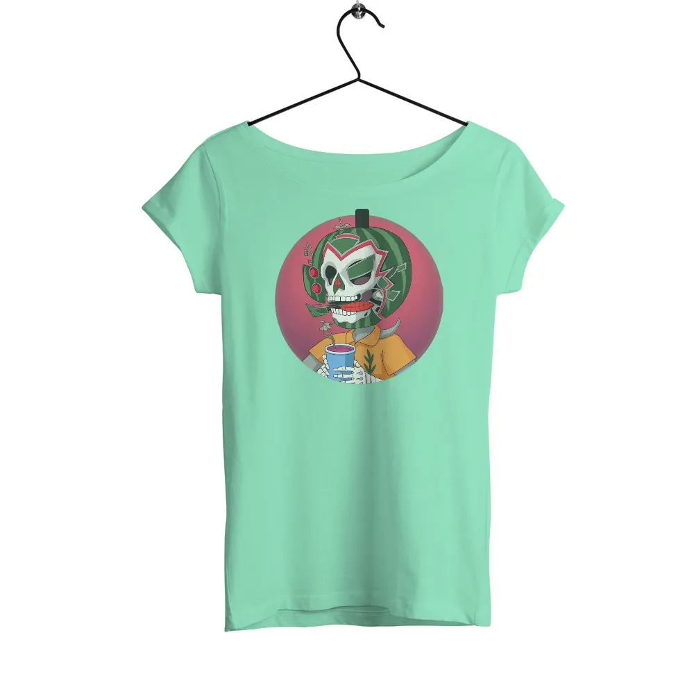 T-Shirts Design: Quirky Skeleton with Watermelon Head| quirky T-shirt design