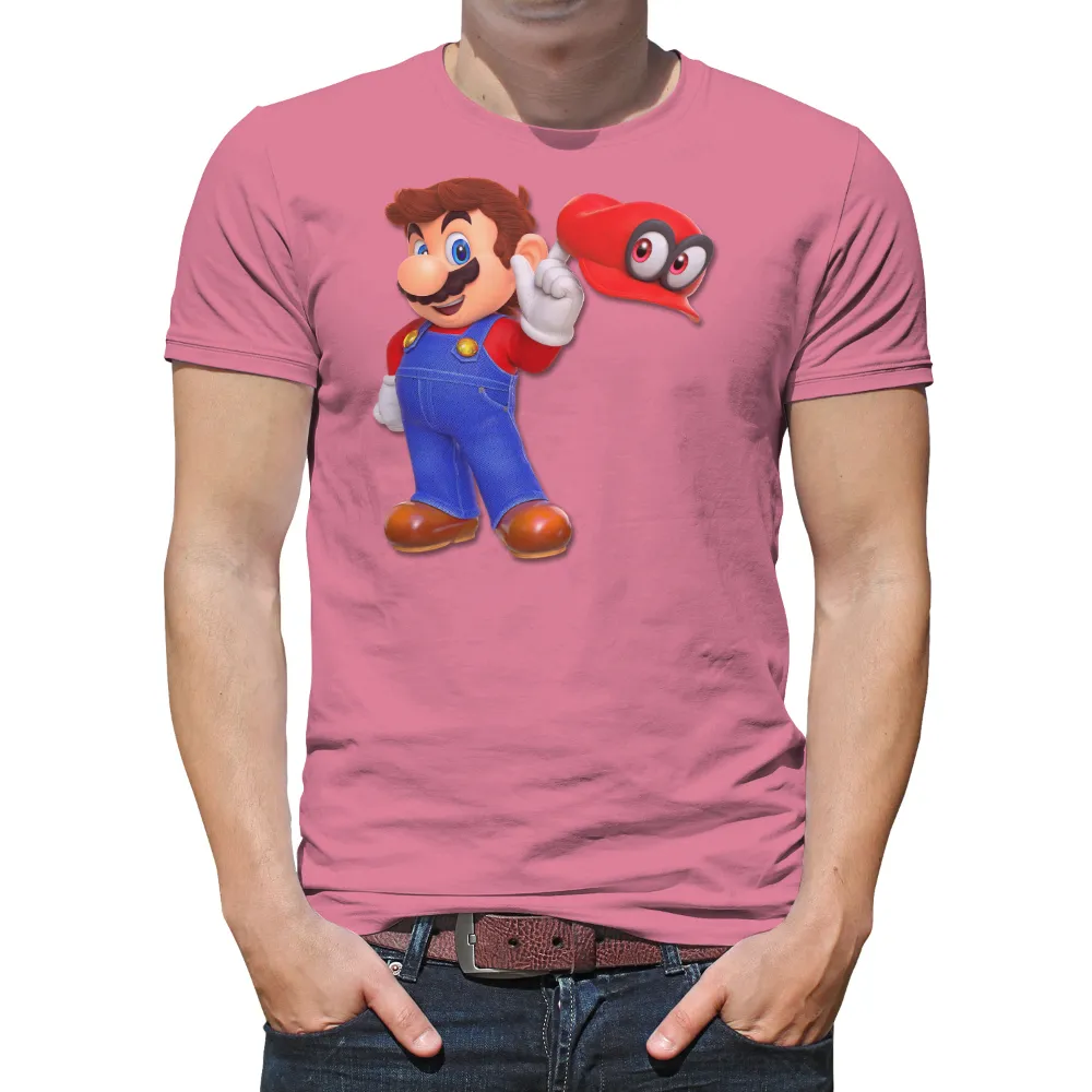 Customized Tee Shirts: Mario and Cappy - Friendship and Adventure|pink super mario kart shirt