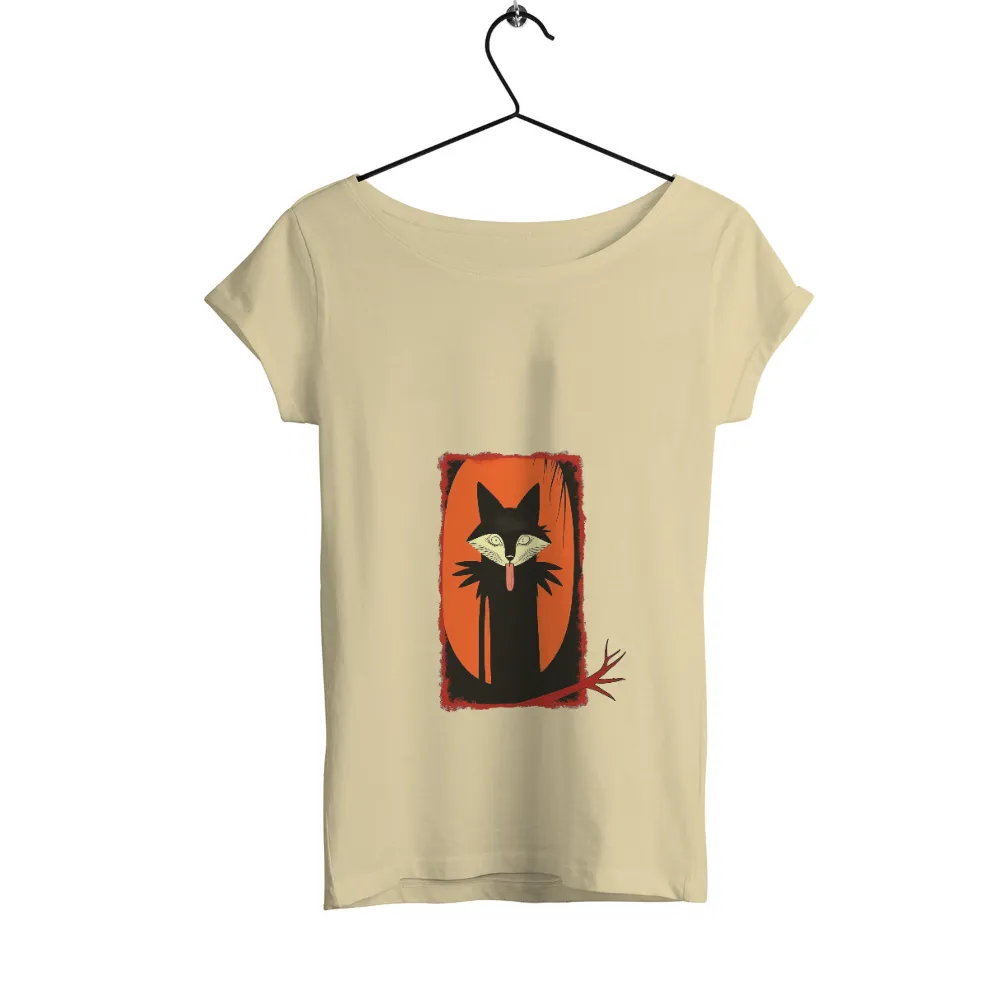 Graphic Tees: Whimsical Black Fox in a Magical Orange Moon|Whimsical black fox