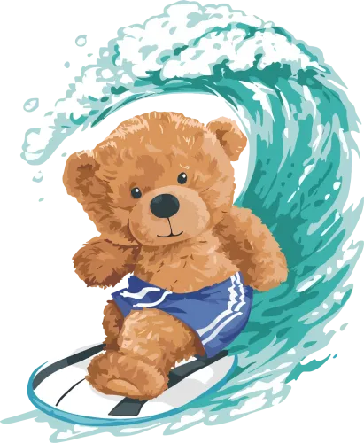 Graphic Tees: Sandy's Surf Adventure - Summer Fun with Surfing Teddy Bear