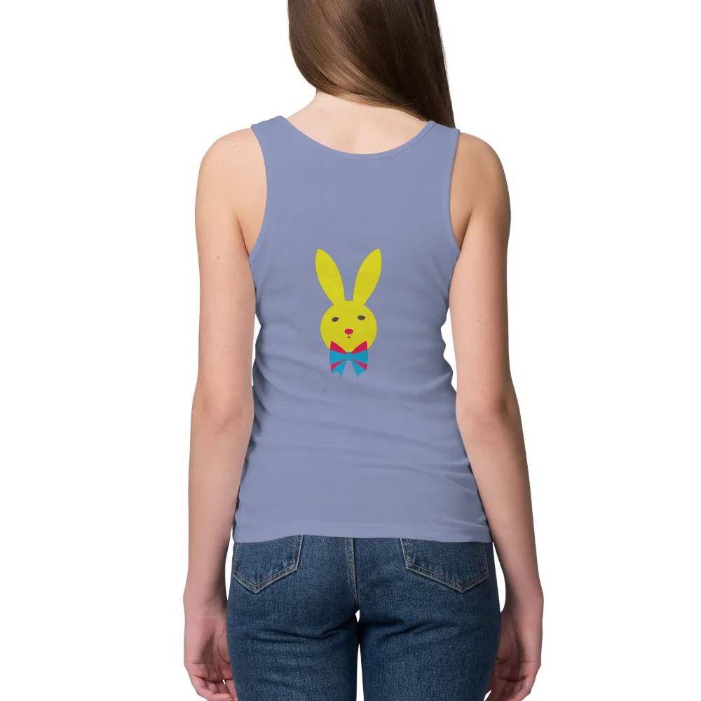 Retro Design: Yellow Bunny with Blue Bow Tie - Vintage-Inspired Charm|simple design on t shirt