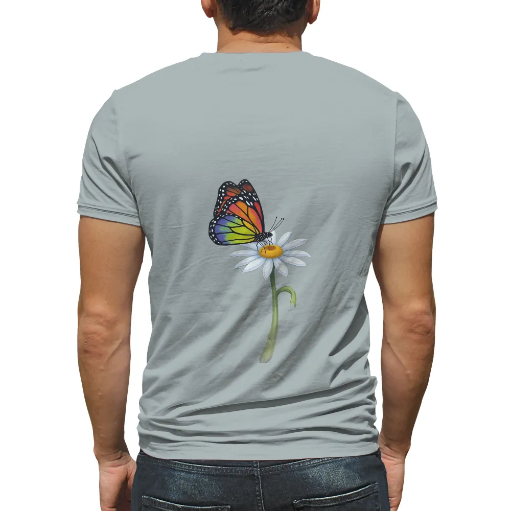 Tee Shirt Printing: Nature's Harmony - Butterfly and Daisy| Artistic tee shirt with a butterfly