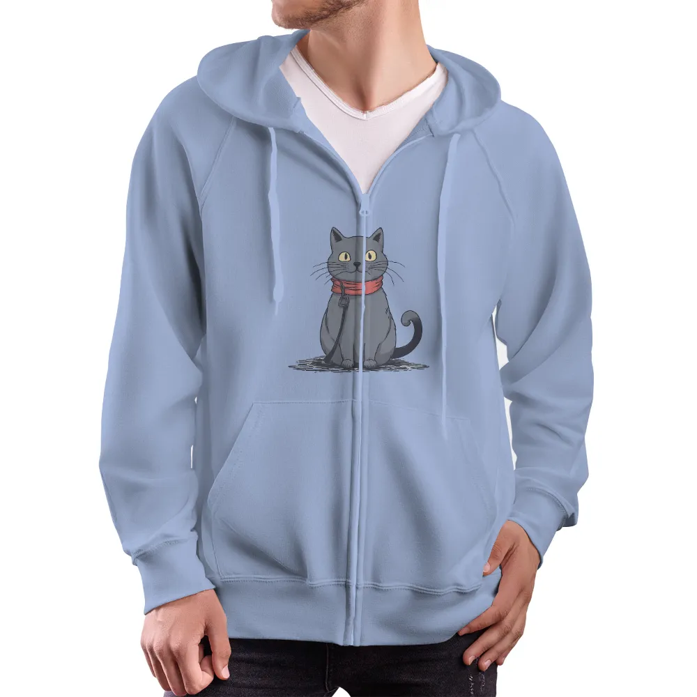 Charming Gray Cat with Yellow Eyes and Red Scarf Design|charizard vintage tee