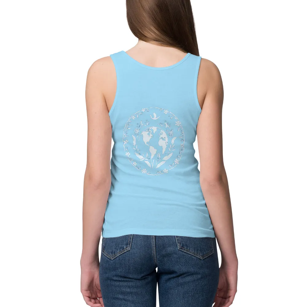 T-Shirts Pattern: Globe with Flowers and Leaves - Unity and Environmental Responsibility|earth day 2022 shirt