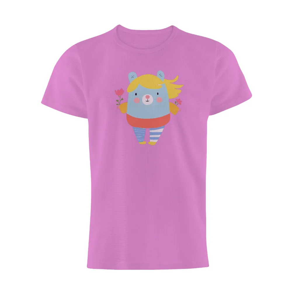 Graphic Tees: Whimsical Bear with Pink Flower - Artistic Designs|cute t shirt in roblox