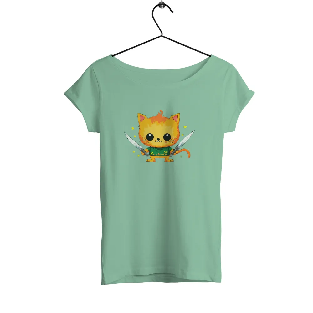 Customized Tee Shirts: Adorable Warrior Cat | Anime-Inspired Design|Adorable orange cat with big eyes