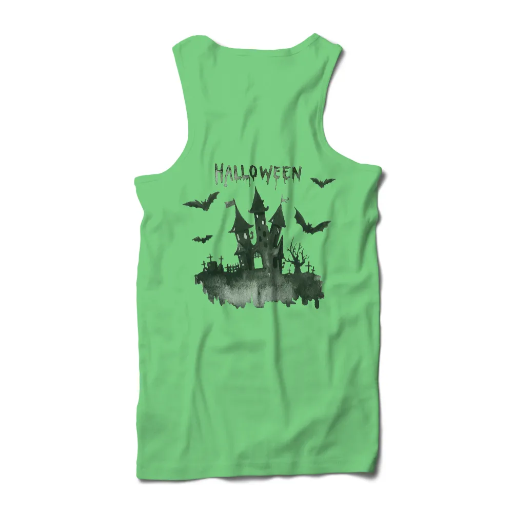 Tee Shirts Printed: Haunted Castle Halloween Design|fear of god essentials men's shirt