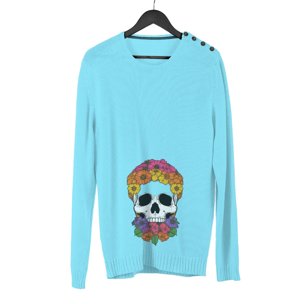 T-Shirt Printing: Vibrant Skull with Flowers - Artistic Celebration of Life and Death|roblox skull shirt