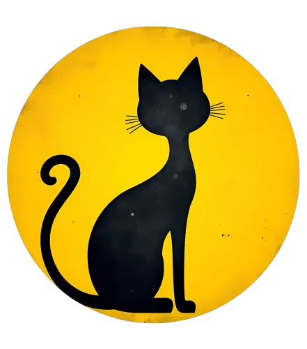 Custom Tee Shirts: Black Cat Silhouette on Yellow - Vintage & Retro Style