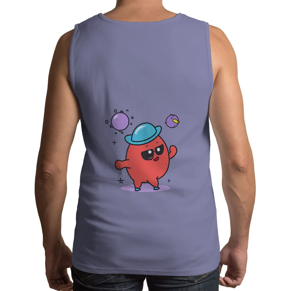 T-Shirts Pattern: Quirky Red Blob with Blue Hat and Sunglasses|banksy joy millward