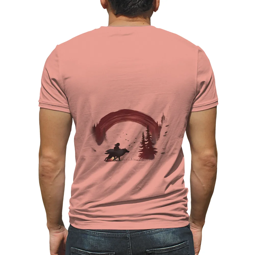 TShirt Printing: Girl and Wolf Under a Blood-Red Moon| flying birds