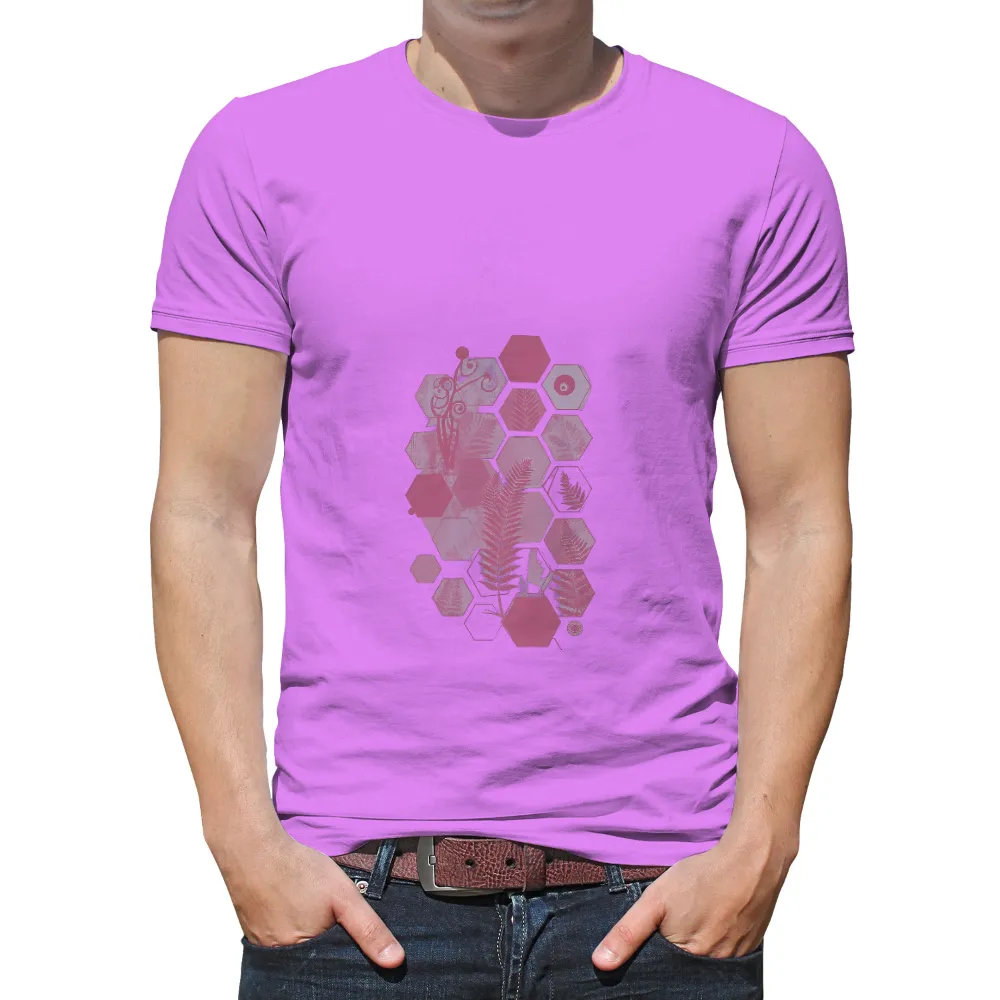 T-Shirts Custom: Ferns & Hexagons in Pink Hues| Soft pink hues