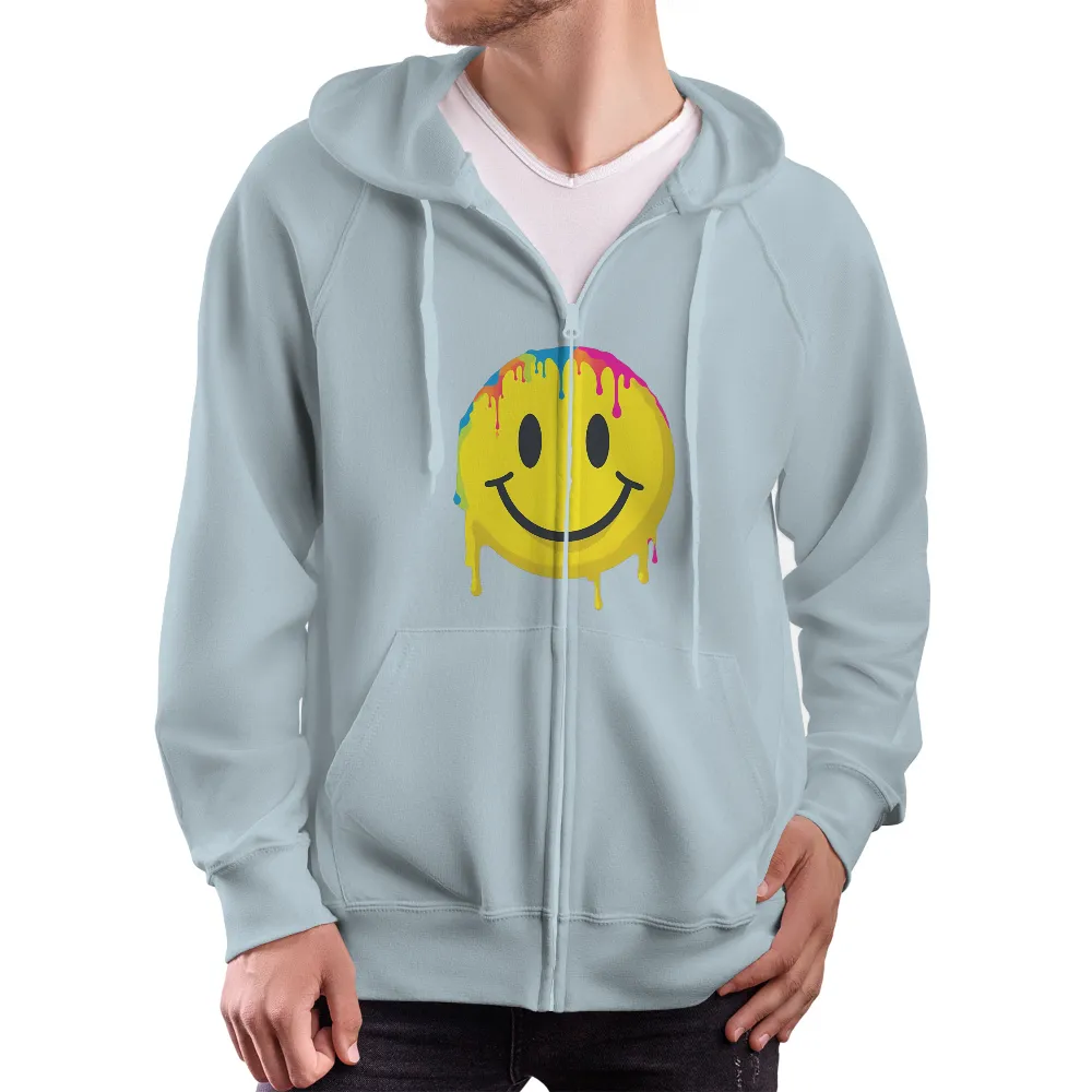 Vibrant Smiley Face with Colorful Drip Effect: A Pop Culture Icon|mardi gras smiley face sweatshirt