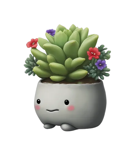 TShirt Design: Whimsical Pot Character with Succulent and Flowers