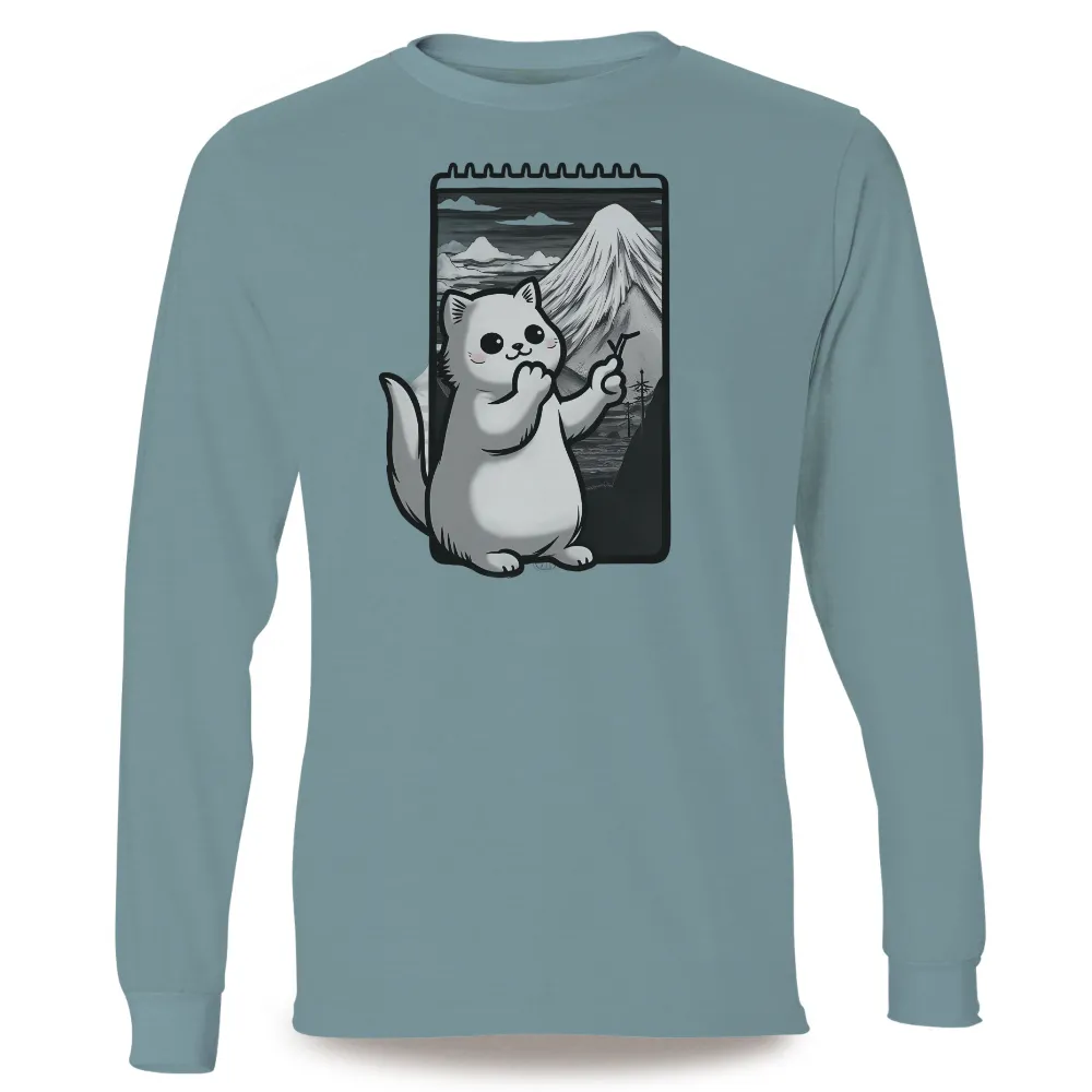 Custom Tee Shirts: Miko's Mountain Sketch - Artistic Cat Design|devin townsend space cat shirt