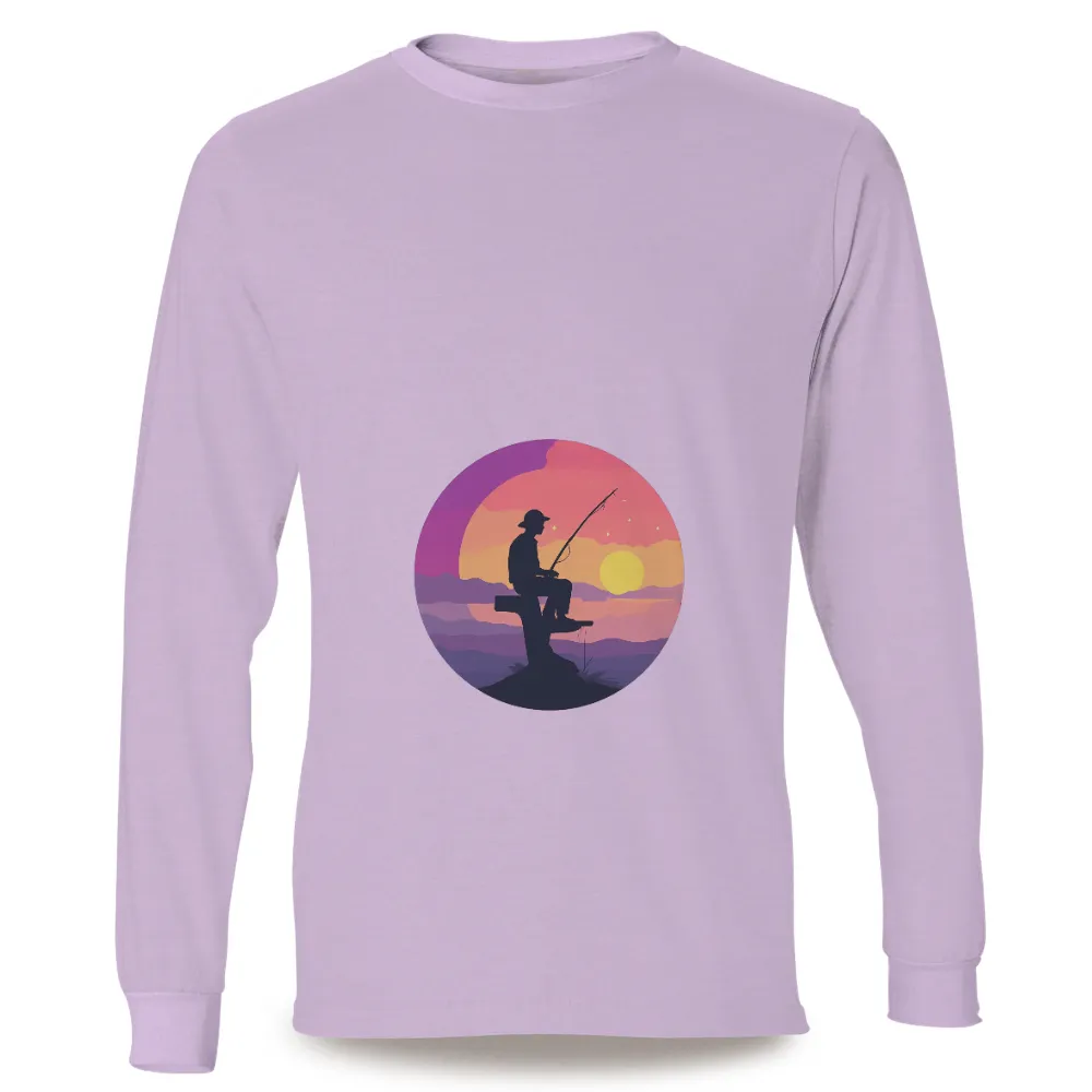 Shirts Graphic Tees: Fishing at Sunset - Tranquil Reflections|t shirt painting on nature