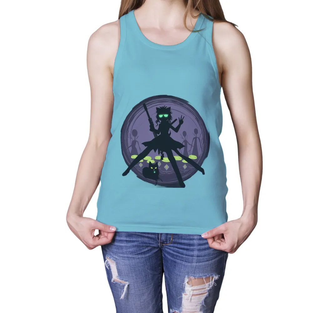 Customized Tee Shirts: Luna, the Cyberpunk Warrior with Glowing Eyes|bleach silhouette shirt