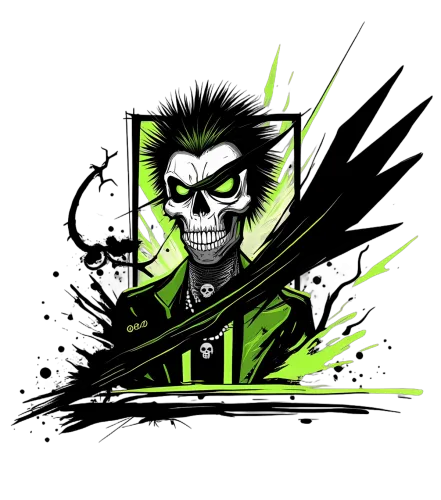 TShirt Printing: Cyberpunk Skull - Neon Green & Black Edgy Design