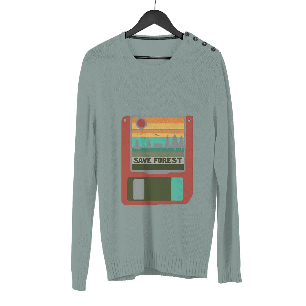 T-Shirts Custom: Save Forest Retro Floppy Disk Design| sunset scene