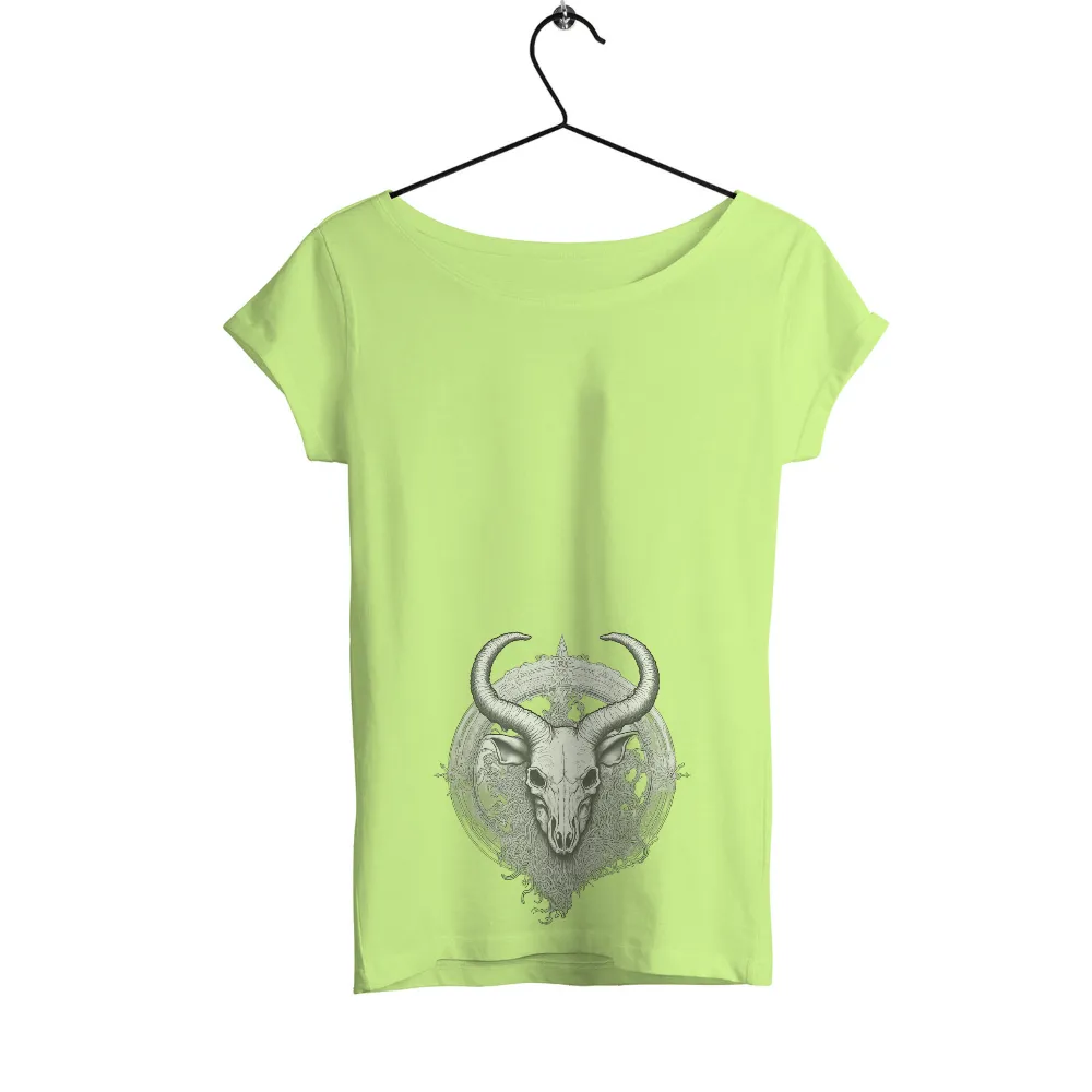 Monochrome Graphic with Intricate Skull, Horns, and Headdress Art|t shirt patterns for sale